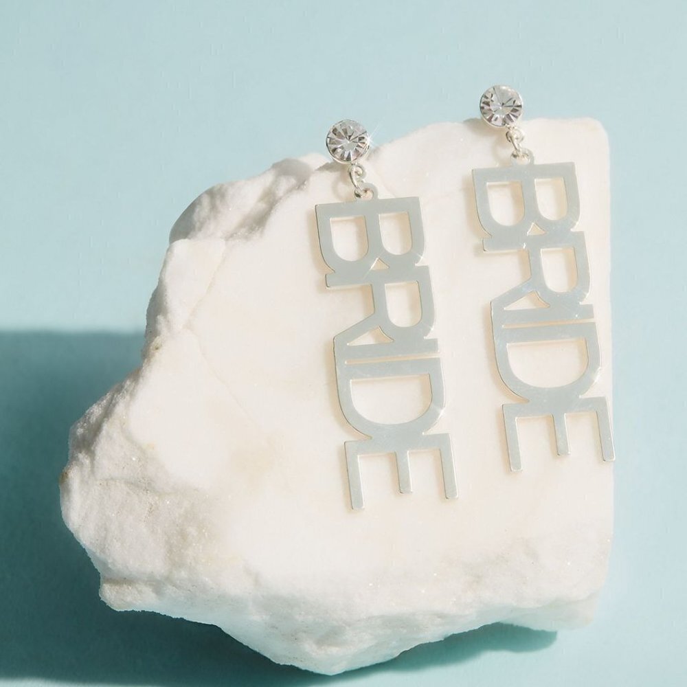 David's Bridal Silver "Bride" Earrings​​ with Rhinestone Accent​​​​​